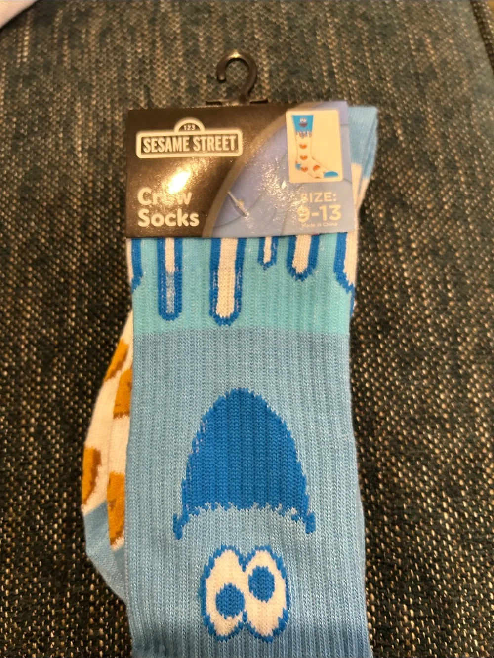 Sesame Street Light Blue Monster Crew Socks